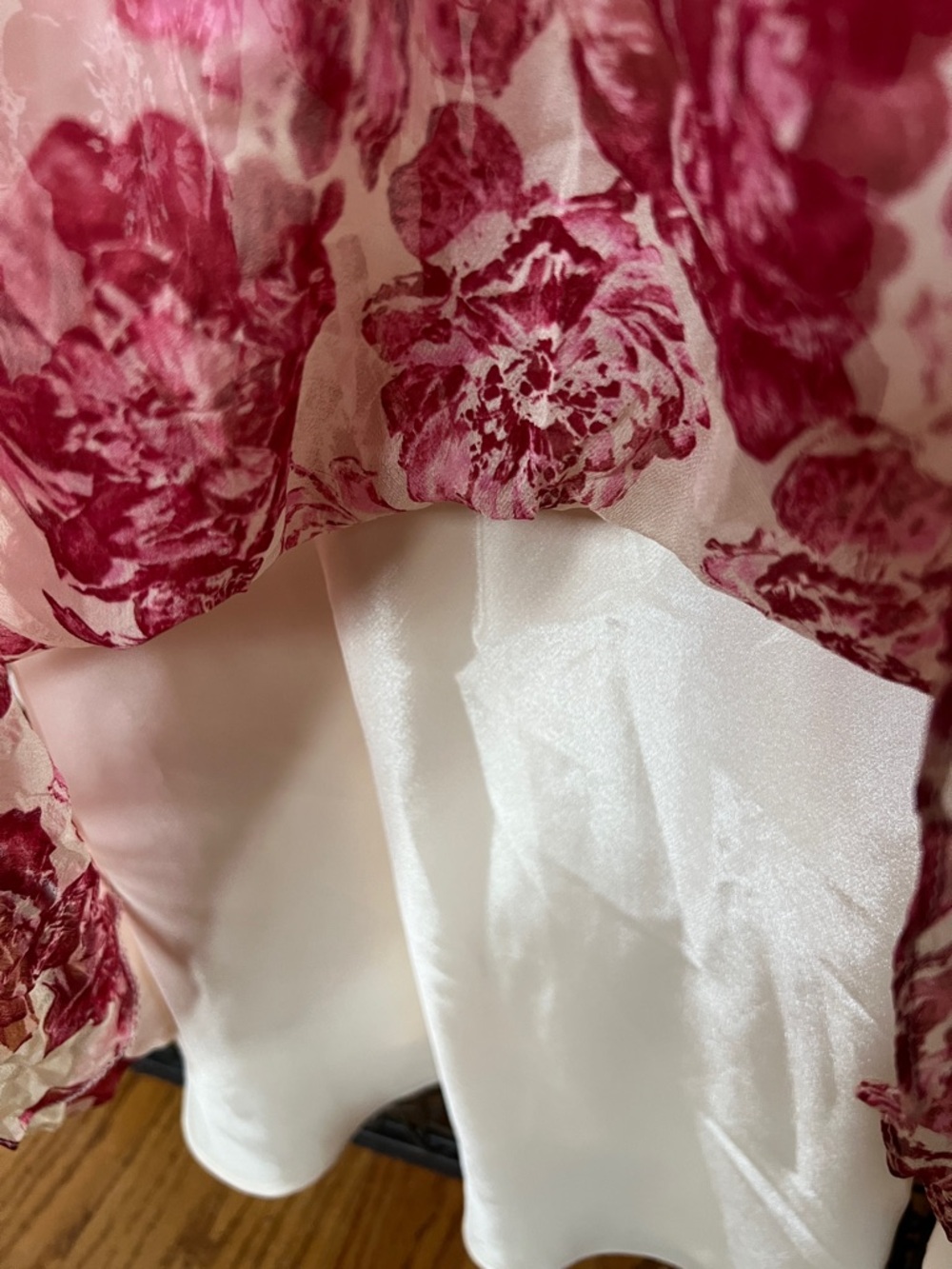 Laundry by Shelli Segal Vintage Y2K 100 Silk Floral Midi Dress Rose Pink Ivory 2 - Picture 7 of 9